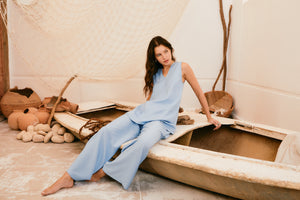 Linen-blend Set - Blue